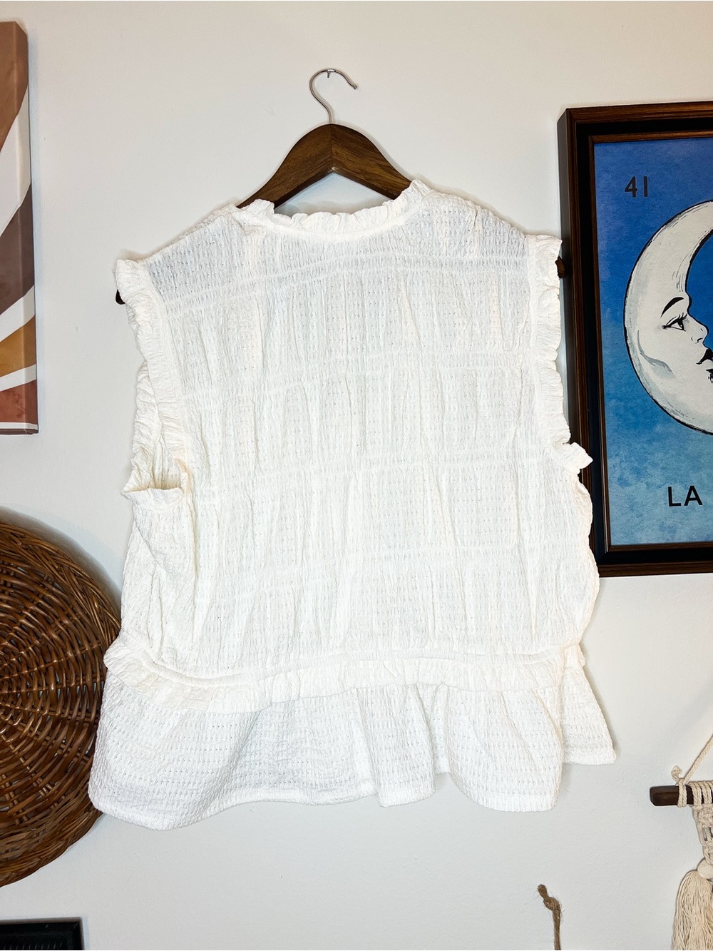 Women’s White Ruffle Tie-Front Sleeveless Top - Picture 4 of 5